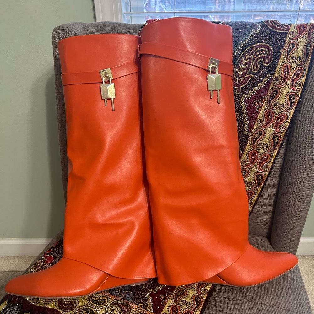 💯 Vegan Leather Cowboy Carter Orange Boots💯